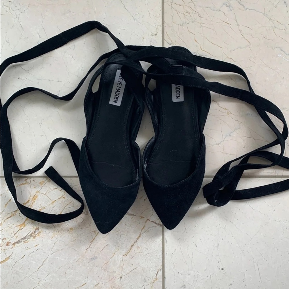 Black Pointy Lace-Up Flats